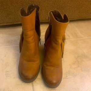 Tan fringe booties